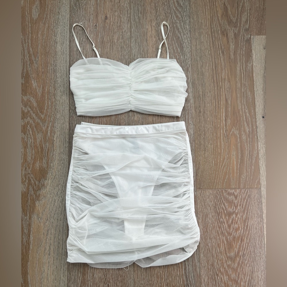 White Fox Boutique Crop & Mini Skirt Mesh Set